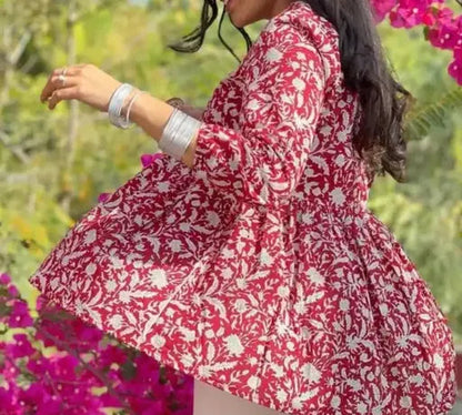 Sufiyana Ámour's Deep Pink Floral Paisley Viscose Rayon Ethnic Top for Women