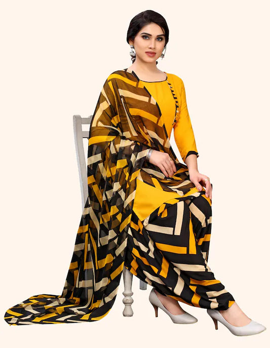 Sufiyana Ámour's Yellow & Black Printed Dress Material for Females