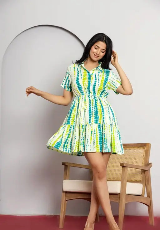 Sufiyana Ámour's Green and White Tie-Dye Rayon Dress