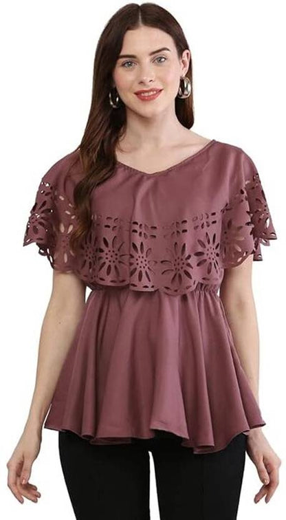 Sufiyana Ámour's Mauve Poly Crepe Peplum Top for Females