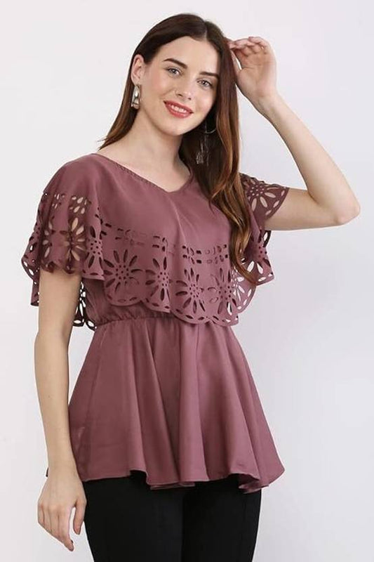 Sufiyana Ámour's Mauve Poly Crepe Peplum Top for Females
