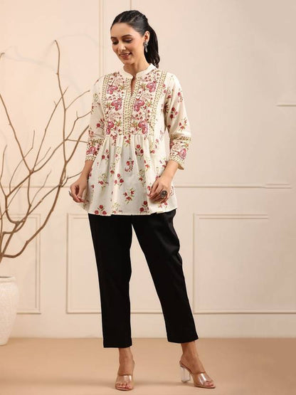 Sufiyana Ámour's White Viscose Rayon Peplum Top for Females