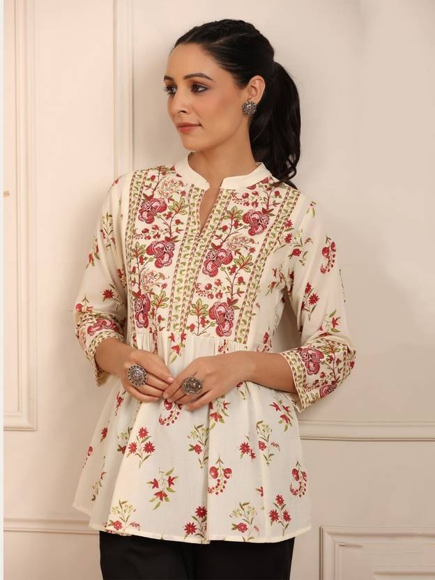 Sufiyana Ámour's White Viscose Rayon Peplum Top for Females