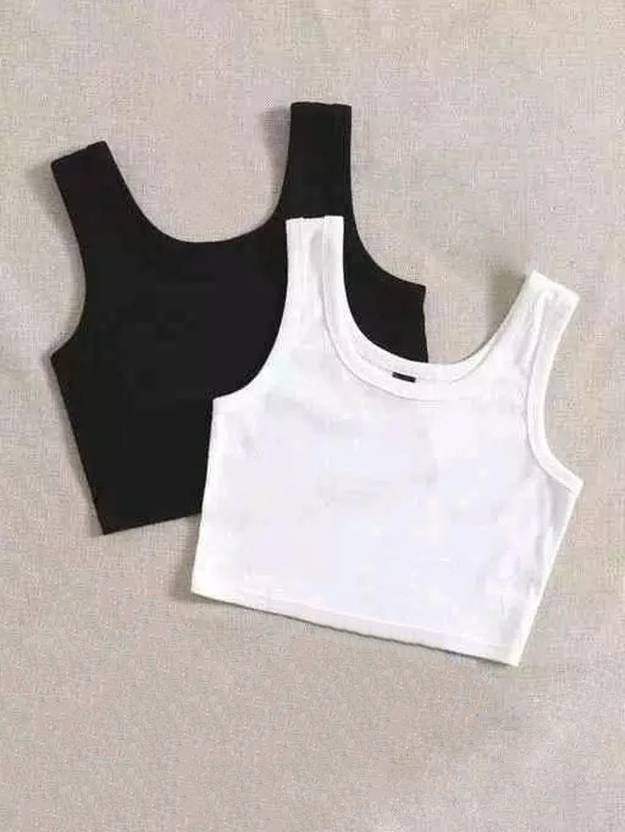 Sufiyana Ámour's Black and White Sleeveless Cotton Crop Top Set for Women