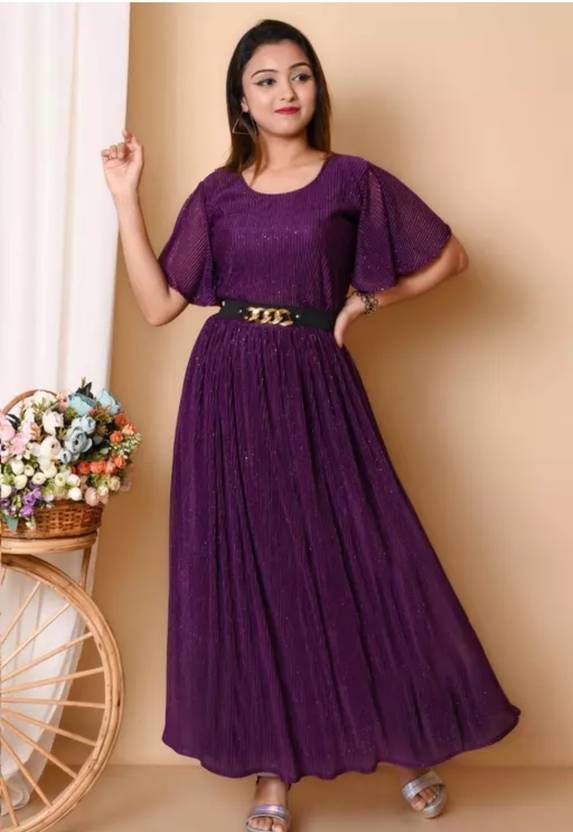 Sufiyana Ámour's Deep Purple Shimmer Silk Blend Gown for Women