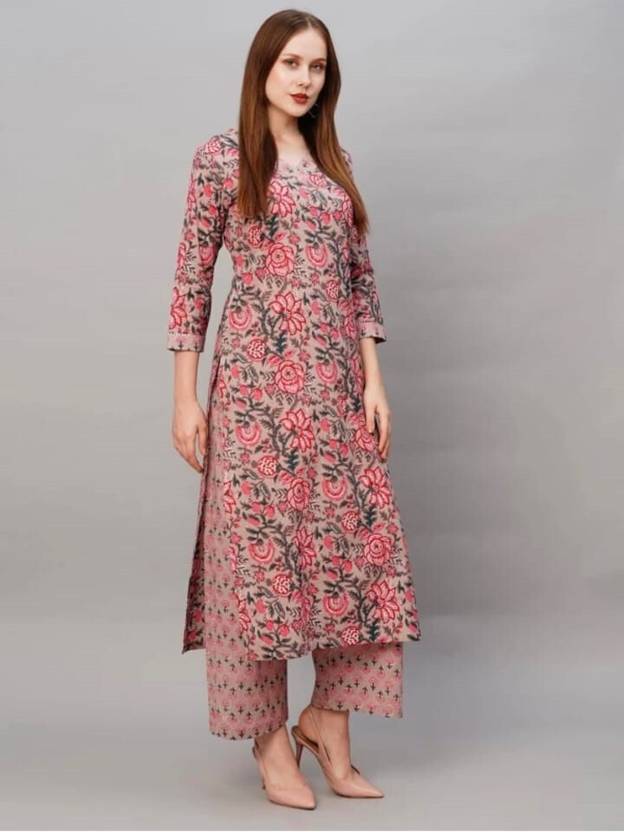 Sufiyana Ámour's Muted Pink Floral Print Kurta and Pant Set for Women