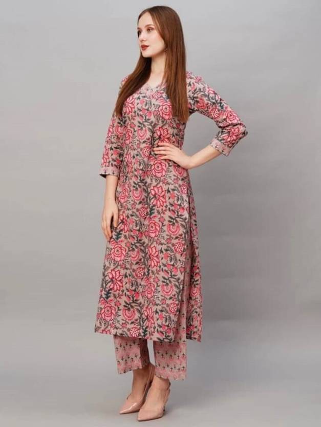 Sufiyana Ámour's Muted Pink Floral Print Kurta and Pant Set for Women