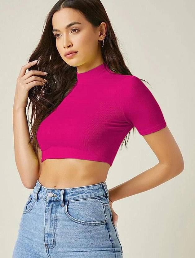 Sufiyana Ámour's Rani Pink High-Neck Polyester Crop Top for Women