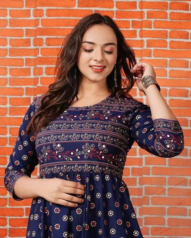 Sufiyana Ámour's Navy Blue Printed Anarkali Kurta for Females
