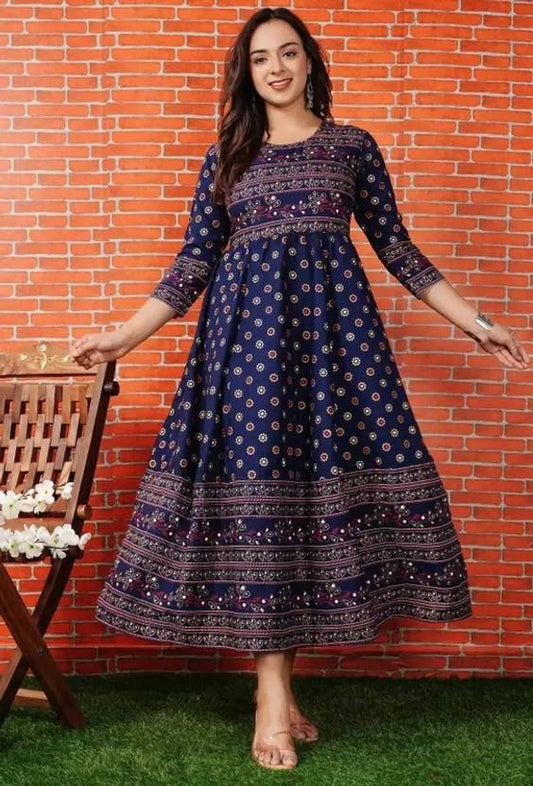 Sufiyana Ámour's Navy Blue Printed Anarkali Kurta for Females