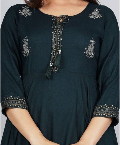 Sufiyana Ámour's Dark Teal Printed Flared Kurta for Females