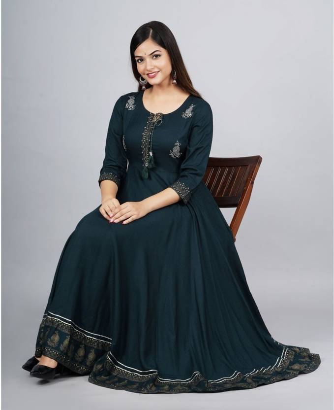 Sufiyana Ámour's Dark Teal Printed Flared Kurta for Females