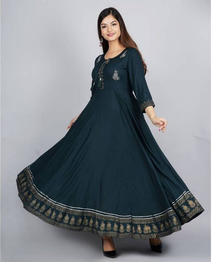 Sufiyana Ámour's Dark Teal Printed Flared Kurta for Females