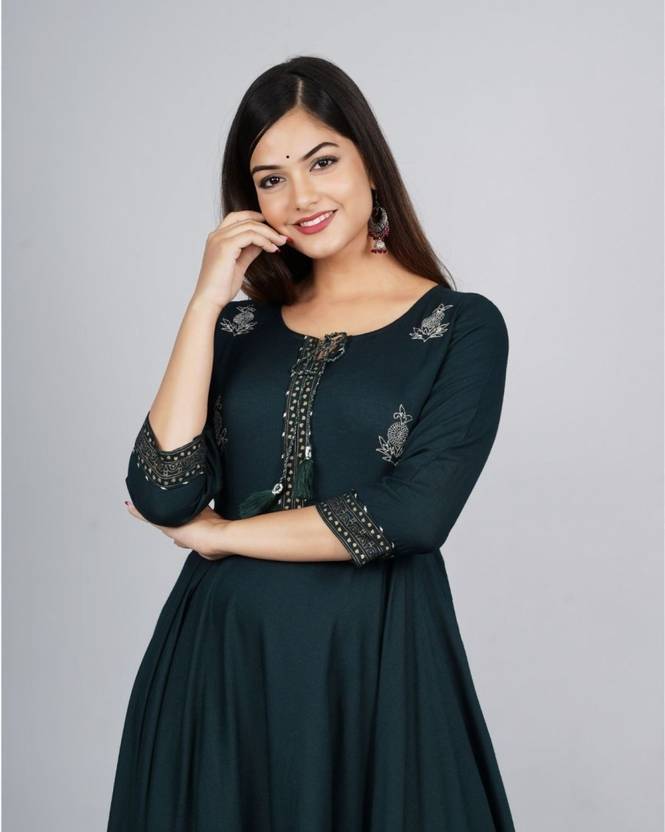 Sufiyana Ámour's Dark Teal Printed Flared Kurta for Females