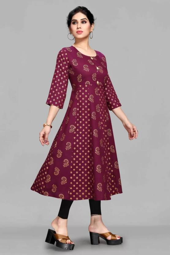 Sufiyana Ámour's Wine Floral Print Flared Anarkali Kurta for Females
