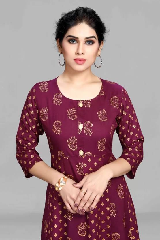 Sufiyana Ámour's Wine Floral Print Flared Anarkali Kurta for Females