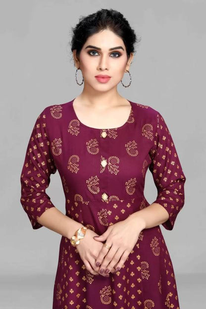 Sufiyana Ámour's Wine Floral Print Flared Anarkali Kurta for Females