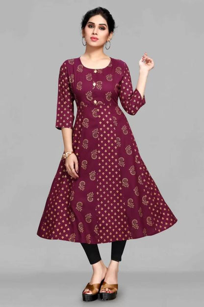 Sufiyana Ámour's Wine Floral Print Flared Anarkali Kurta for Females