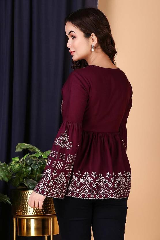 Sufiyana Ámour's Maroon Rayon Kurti Top for Females