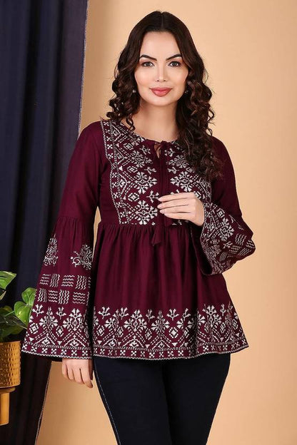 Sufiyana Ámour's Maroon Rayon Kurti Top for Females