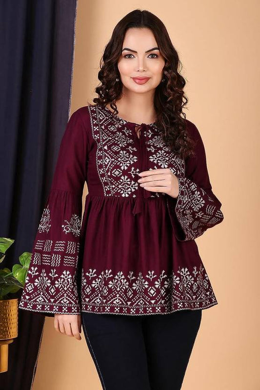 Sufiyana Ámour's Maroon Rayon Kurti Top for Females