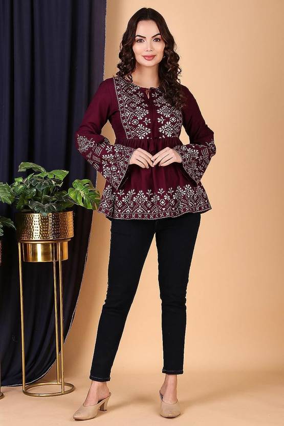 Sufiyana Ámour's Maroon Rayon Kurti Top for Females