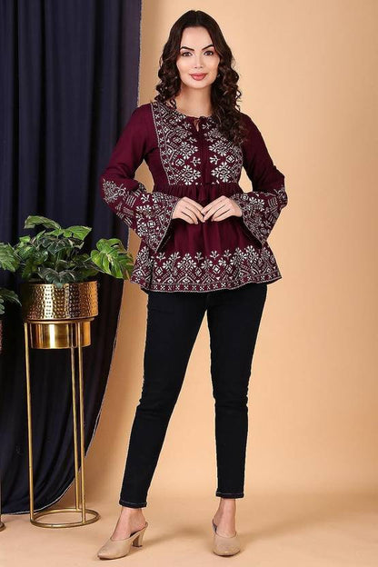 Sufiyana Ámour's Maroon Rayon Kurti Top for Females