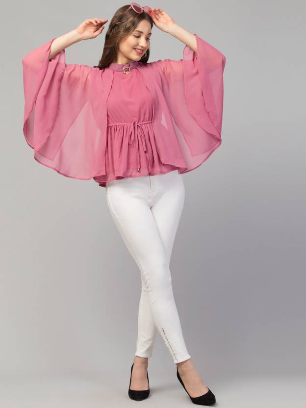 Sufiyana Ámour's Pink Cape Overlay Georgette Crop Top for Women