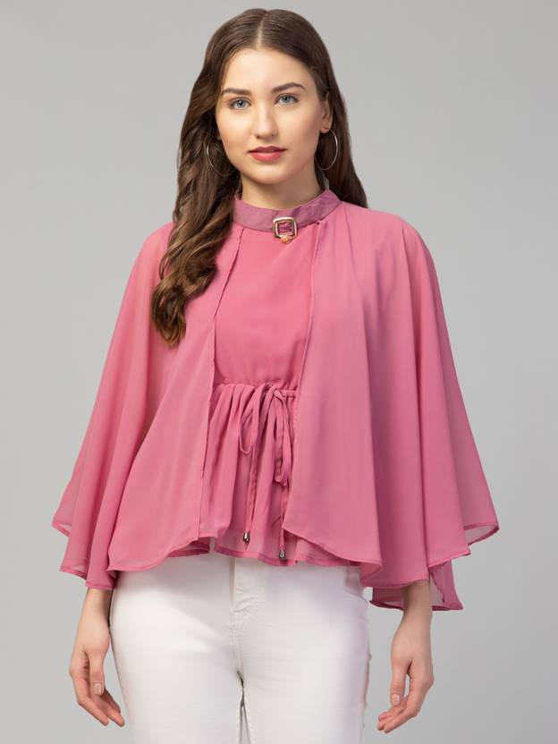 Sufiyana Ámour's Pink Cape Overlay Georgette Crop Top for Women