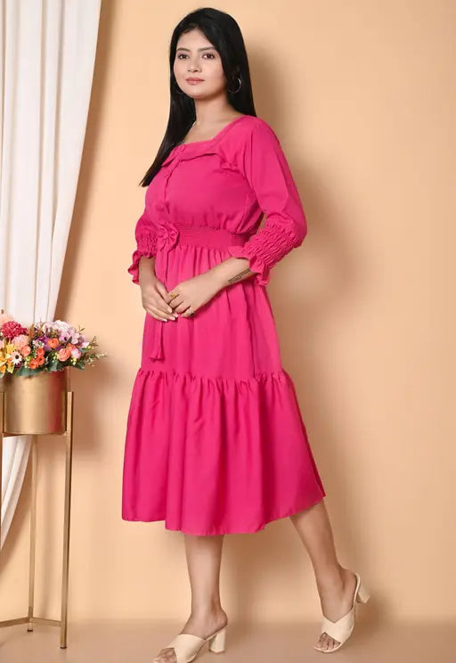 Sufiyana Ámour's Vibrant Pink Cotton Blend Dress