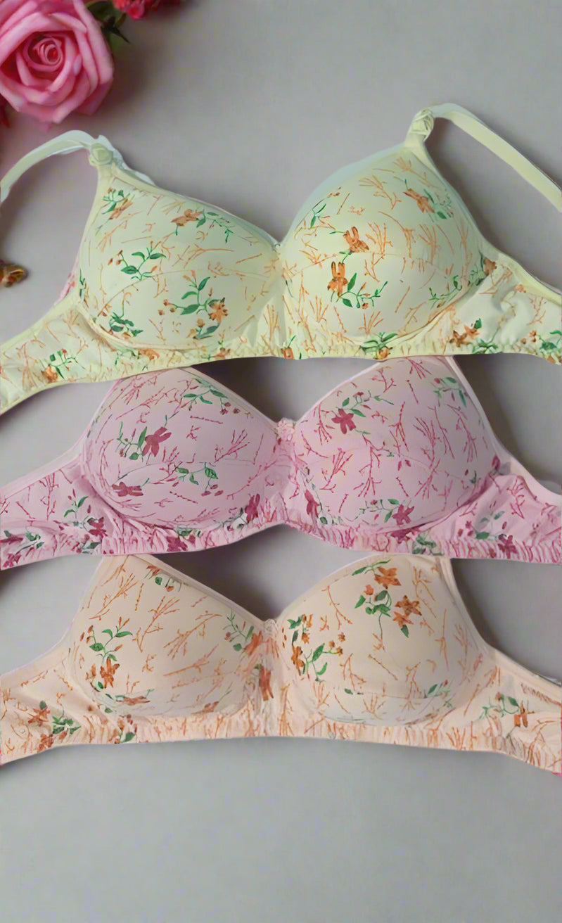 Sufiyana Ámour's Sexy Light Pink, Pale Yellow, and light Pink Floral Lingerie