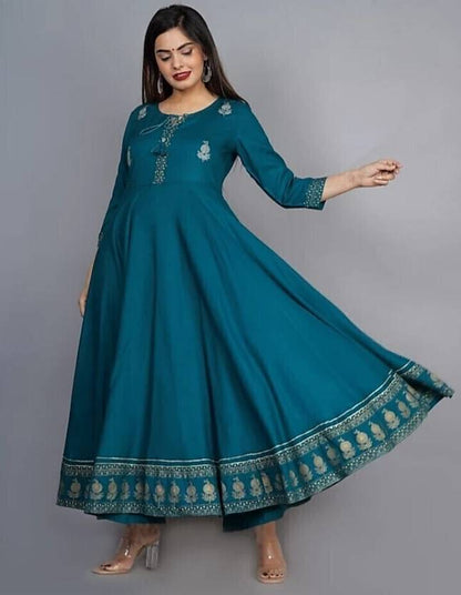 Sufiyana Ámour's Firoji Printed Viscose Rayon Gown Kurta for Females