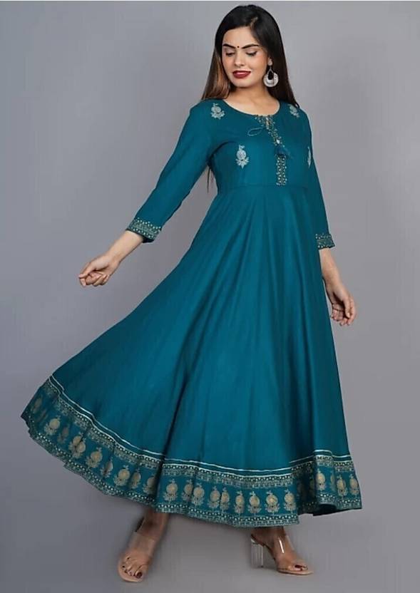 Sufiyana Ámour's Firoji Printed Viscose Rayon Gown Kurta for Females