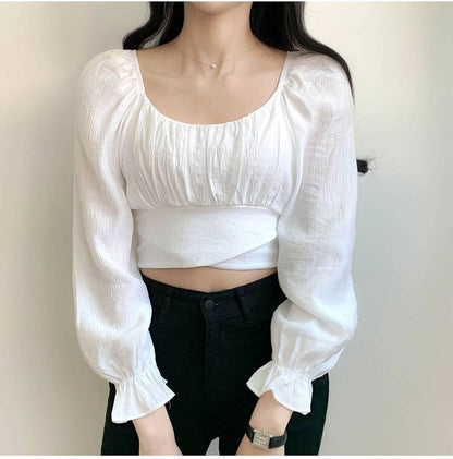 Sufiyana Ámour's White Tie-Back Bow Cotton Blend Crop Top for Women