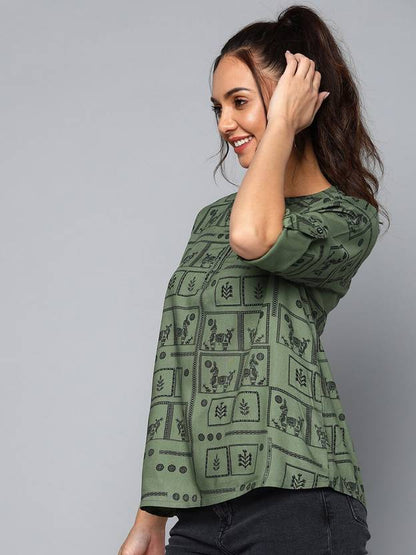Sufiyana Ámour's Green Viscose Rayon Top for Females