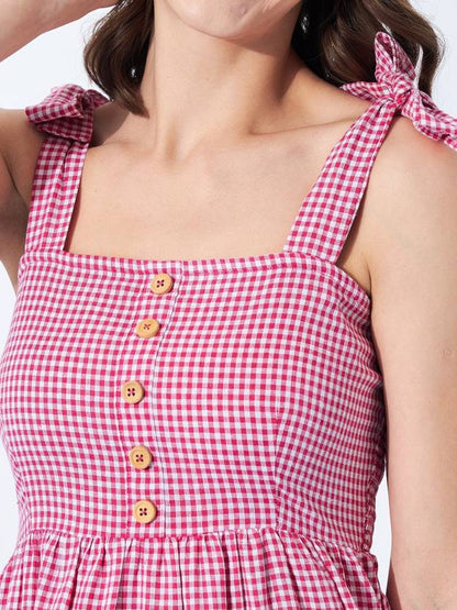Sufiyana Ámour's Pink Gingham Cotton Tiered Dress for Females
