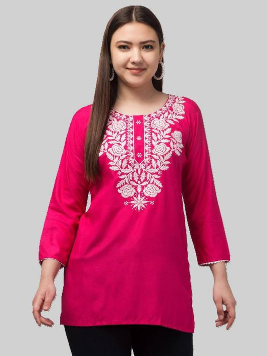 Sufiyana Ámour's Pink Rayon Short Kurti for Females