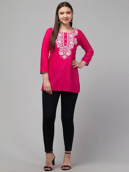 Sufiyana Ámour's Pink Rayon Short Kurti for Females