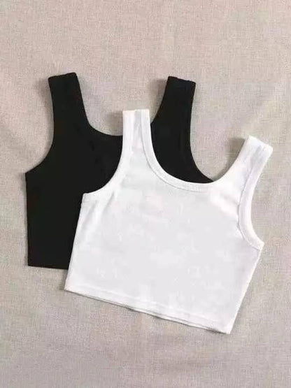 Sufiyana Ámour's Black and White Sleeveless Cotton Crop Top Set for Women