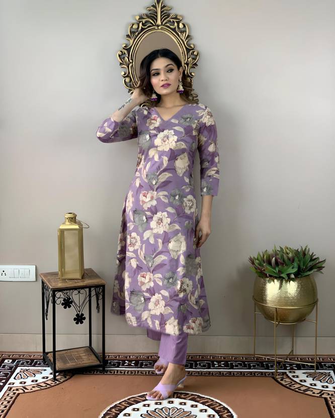 Sufiyana Ámour's Purple Cotton Blend Kurta Set