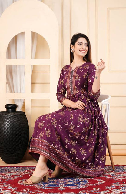 Sufiyana Ámour's Wine Color Printed Anarkali Kurta for Females