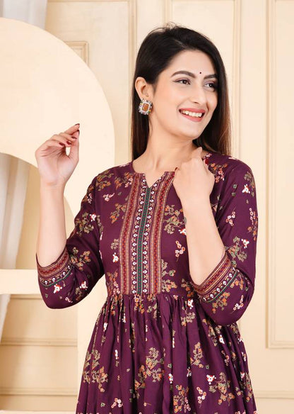 Sufiyana Ámour's Wine Color Printed Anarkali Kurta for Females