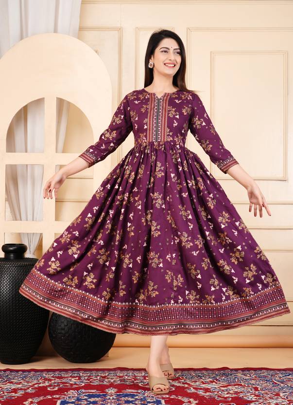 Sufiyana Ámour's Wine Color Printed Anarkali Kurta for Females