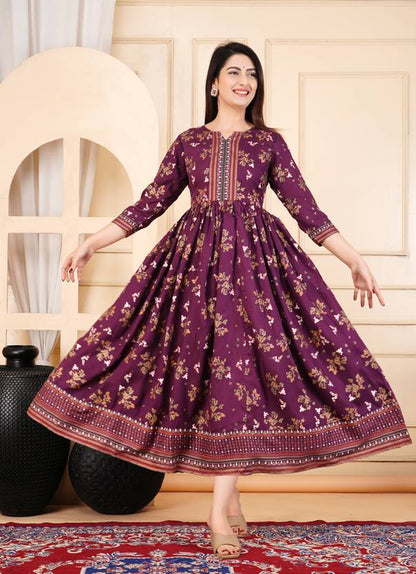 Sufiyana Ámour's Wine Color Printed Anarkali Kurta for Females