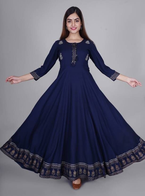 Sufiyana Ámour's Navy Blue Rayon Anarkali Dress
