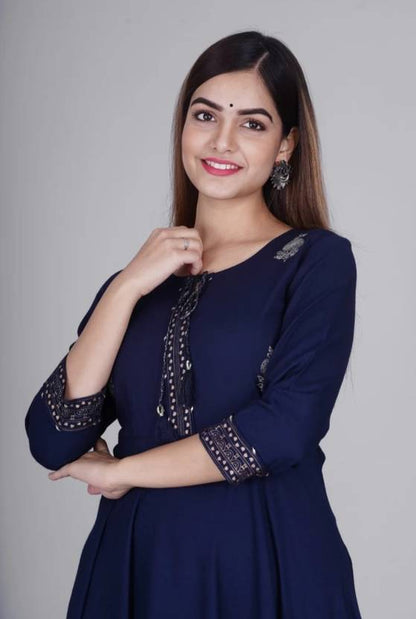 Sufiyana Ámour's Navy Blue Rayon Anarkali Dress