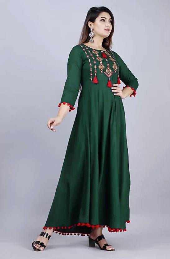 Sufiyana Ámour's Dark Green Embroidered Anarkali Kurta for Females