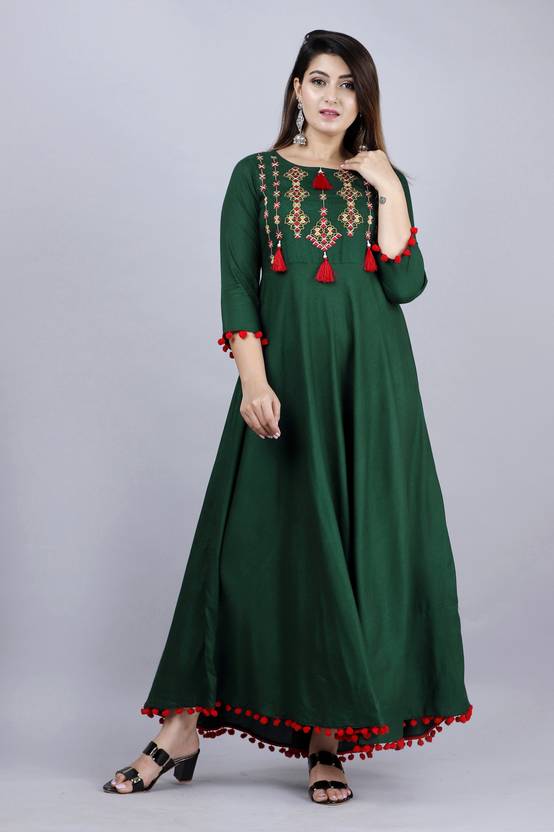 Sufiyana Ámour's Dark Green Embroidered Anarkali Kurta for Females