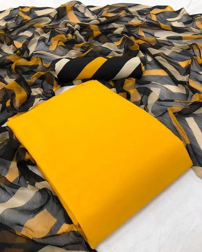 Sufiyana Ámour's Yellow & Black Printed Dress Material for Females
