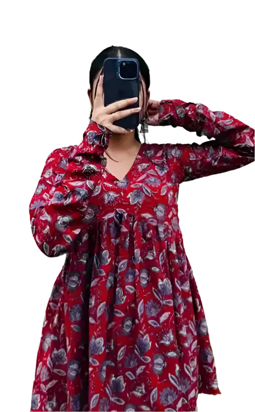 Sufiyana Ámour's Trendy V-Neck Maroon Printed Top